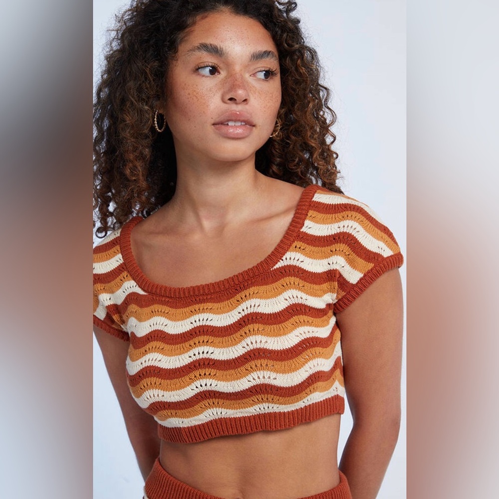 NWT Rhythm. Sunshine Cap Sleeve Striped Knit Crop Top